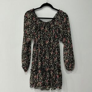 American Rag Cie Boho Long Peasant Sleeve Crew Neck Floral Midi Dress Sz XS